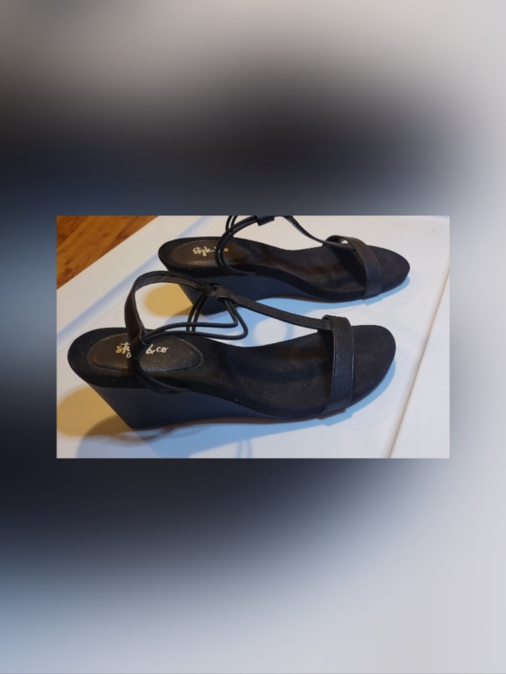 Style & Co. Women’s Black T-Strap Wedge Sandals